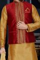 Beige Art Dupion Jacket Style Kurta (NMK-3439)