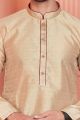 Beige Jaquard Banarasi Silk Kurtas for Men (NMK-8170)