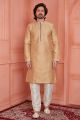 Beige Jaquard Silk Brocade Kurta Pajama (NMK-8154)