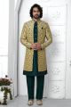 Beige Jaquard Silk Mens Indo Western (NMK-7186)