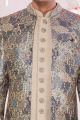 Beige Silk Mens 3 piece Jacket Set (NMK-8413)