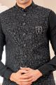Black Art Silk Mens Nehru Jacket (NMK-8018)