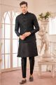 Black Art Silk Nehru Jacket for Men (NMK-8007)