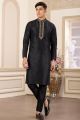 Black Banarasi Art Silk Kurta Pajama (NMK-8468)
