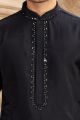 Black Banarasi Art Silk Kurtas for Men (NMK-8489)