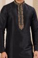 Black Banarasi Art Silk Mens Kurta Pajama (NMK-8477)
