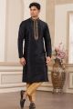 Black Banarasi Art Silk Mens Kurta Pajama (NMK-8477)