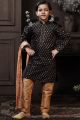 Black Cotton Printed Boys Kurta Pajama (NKK-758)