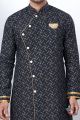 Black Cotton Printed Mens Indo Western (NMK-6924)