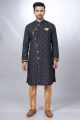 Black Cotton Printed Mens Indo Western (NMK-6924)