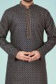 Black Cotton Silk Jaquard Casual Kurta for Mens (NMK-4847)