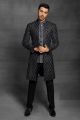 Black Imported Embroidered Indowestern (NMK-5467 )