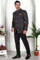 Black Imported Jaquard Silk Indo Western (NMK-7216)