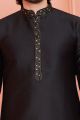 Black Jaquard Silk Brocade Mens Casual Kurta (NMK-8162)