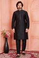 Black Jaquard Silk Brocade Mens Casual Kurta (NMK-8162)