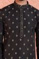 Black Jaquard Silk Brocade Mens Kurta (NMK-7767)