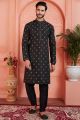 Black Jaquard Silk Brocade Mens Kurta (NMK-7767)