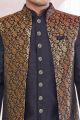 Black Silk Mens 3 piece Jacket Set (NMK-8419)