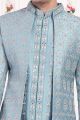 Blue Art Silk 3 piece Jacket Set (NMK-8393)
