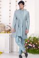 Blue Art Silk 3 piece Jacket Set (NMK-8393)