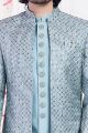Blue Art Silk 3 piece Mens Jacket Set (NMK-8406)