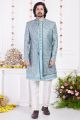 Blue Art Silk 3 piece Mens Jacket Set (NMK-8406)