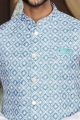 Blue Art Silk Mens Nehru Jacket (NMK-7952)
