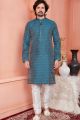 Blue Banarasi Silk Mens Kurta Pajama (NMK-8173)