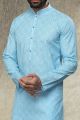 Blue Cotton Kurta Pyjama for Men (NMK-6149)