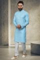 Blue Cotton Kurta Pyjama for Men (NMK-6149)