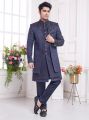 Blue Imported Jaquard Silk 2 Pcs Jacket Set (NMK-8338)