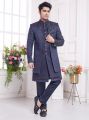 Blue Imported Jaquard Silk 2 Pcs Jacket Set (NMK-8338)