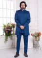 Blue Imported Jaquard Silk 3 Pcs Jacket Set (NMK-8332)