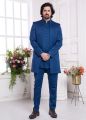 Blue Imported Jaquard Silk 3 Pcs Jacket Set (NMK-8332)