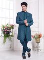 Blue Imported Jaquard Silk Mens 3 Pcs Jacket Set (NMK-8335)