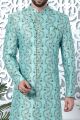 Blue Jaquard Silk Indo Western for Men (NMK-7193)