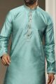 Blue Jaquard Silk Kurta Pajama for Men(NMK-5950)