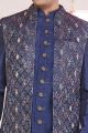 Blue Silk Digital Print 3 piece Jacket Set (NMK-8416)