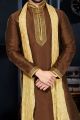 Coffee Brown Art Dupion Mens Kurta (NMK-3437)