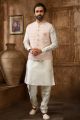 Cream Art Banarasi Silk Nehru Jacket (NMK-6369)