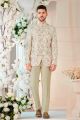 Cream Art Embroidered Velvet Bandhgala (NMK-8543)