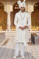 Cream Art Silk Mens Sherwani (NMK-8179)