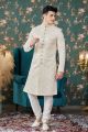 Cream Art Silk Mens Sherwani (NMK-8239)