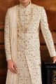 Cream Art Silk Sherwani for Men (NMK-6400)