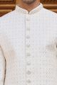 Cream Art Silk Wedding Sherwani (NMK-8186)