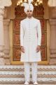 Cream Art Silk Wedding Sherwani (NMK-8186)