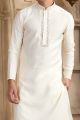 Cream Banarasi Art Silk Kurta Pajama (NMK-8478)