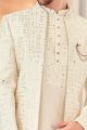Cream Embroidered Silk Indo Western (NMK-8539)