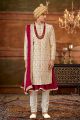 Cream Embroidered Silk Sherwani (NMK-6382)