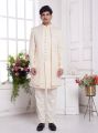 Cream Imported Jaquard Silk 3 Pcs Jacket Set (NMK-8331)